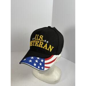 U.S. Veteran Hat Black American Flag Brim Patriotic Adjustable Baseball Cap NWT